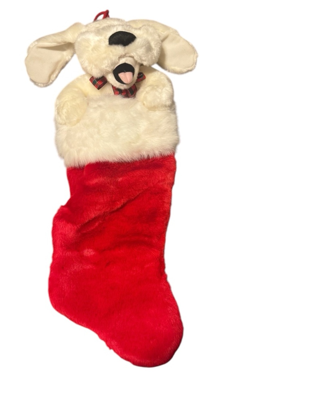 VTG White Hound Dog Christmas Plush Stocking 22” Holiday Y2K Kids Of America.